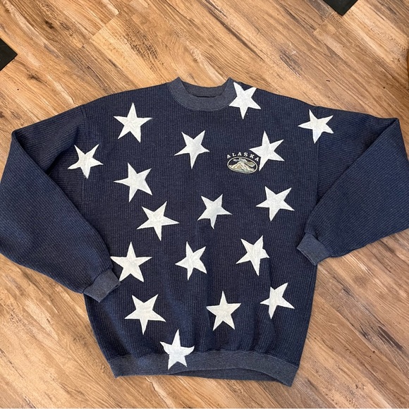 Womens vintage 90s miller Alaska star print crew neck sweatshirt sz M blue - Picture 1 of 4